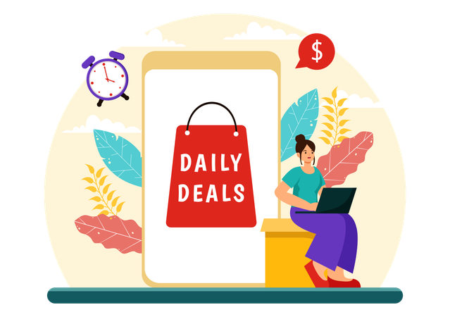 Girl looking for shopping deals for online shopping  Illustration