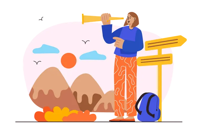 Girl looking for travel expedition  Illustration