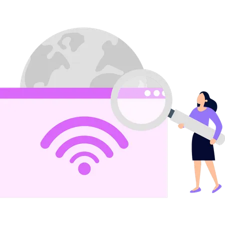 The Girl Is Looking For Wifi Illustration