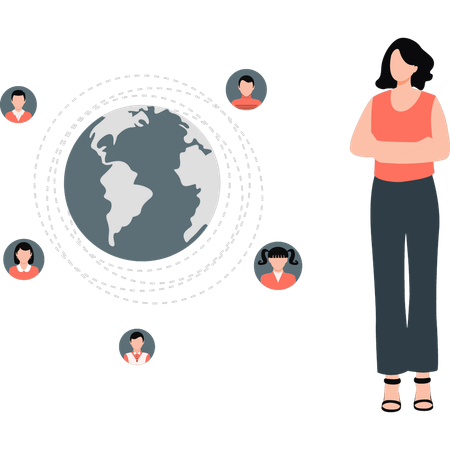 Girl looking global networking  Illustration