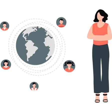 Girl looking global networking  Illustration