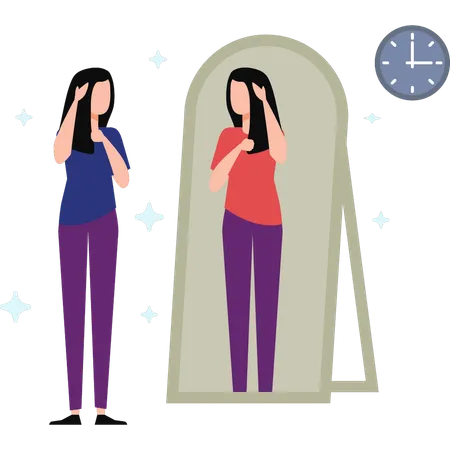 A Girl Is Looking Herself At The Mirror Illustration
