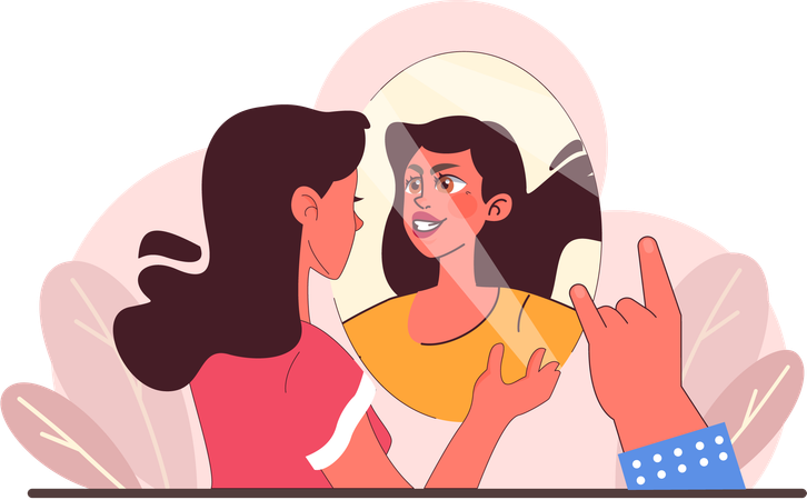 Girl looking herself in mirror  Illustration