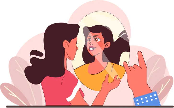 Girl looking herself in mirror  Illustration