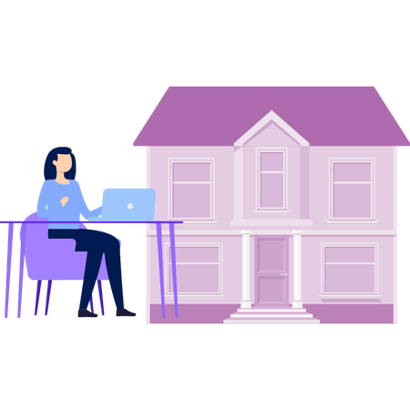 Girl looking house online  Illustration