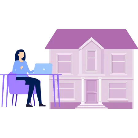 Girl looking house online  Illustration