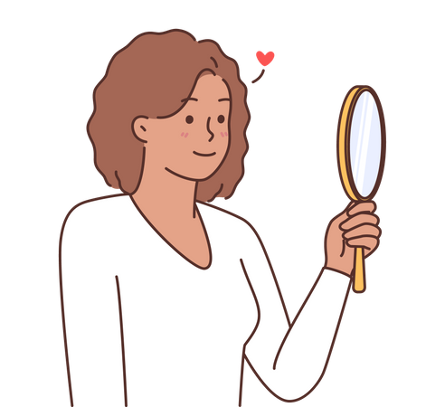 Girl looking in hand mirror  Illustration