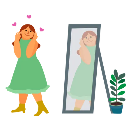 Girl looking in mirror  Illustration