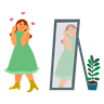 illustration girl looking in mirror