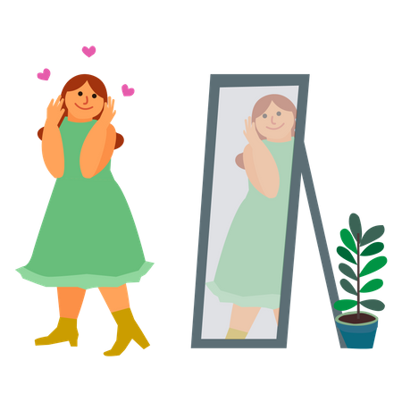 Girl looking in mirror  Illustration