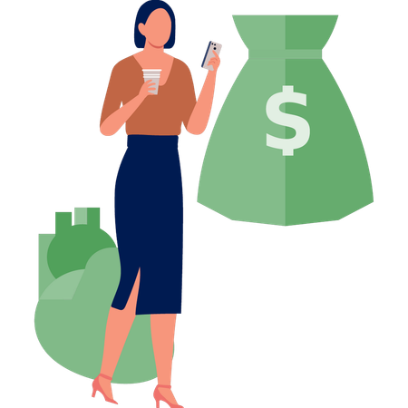 Girl looking in mobile about medical cost  Illustration