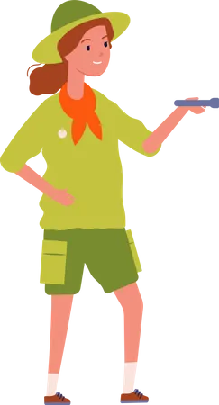 Girl looking in scouts uniform  Illustration