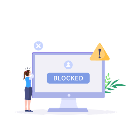 Girl looking internet blocking alert  Illustration