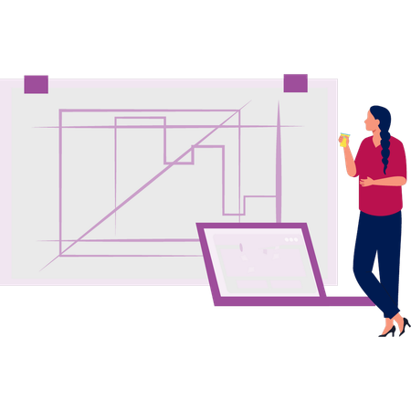 Girl looking map plan  Illustration