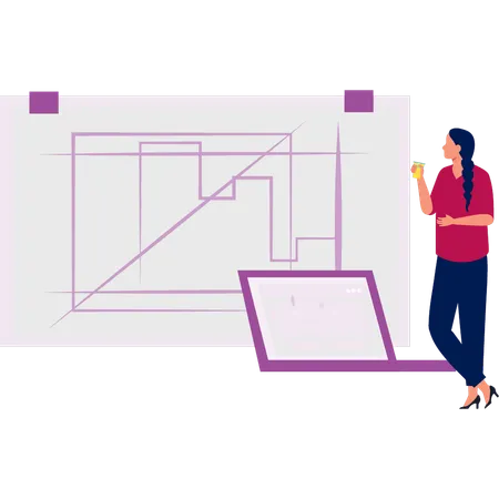 Girl looking map plan  Illustration