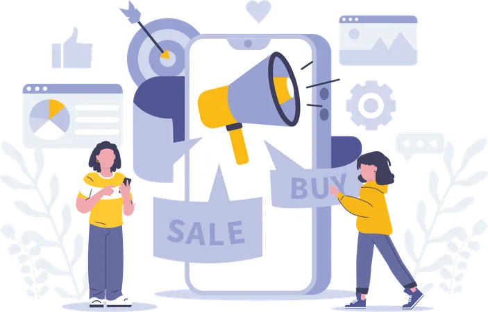 Girl looking marketing sale analysis  Illustration