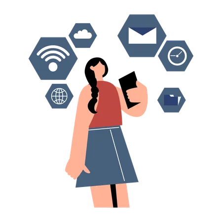 Girl looking Network of IoT  Illustration