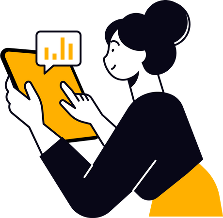 Girl looking online business analysis  イラスト