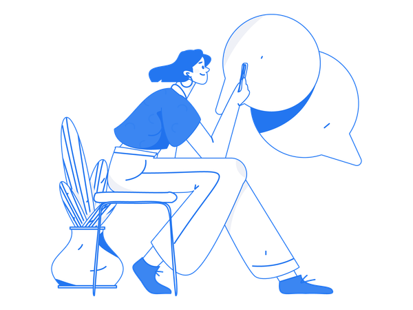 Girl looking online comment in mobile  Illustration