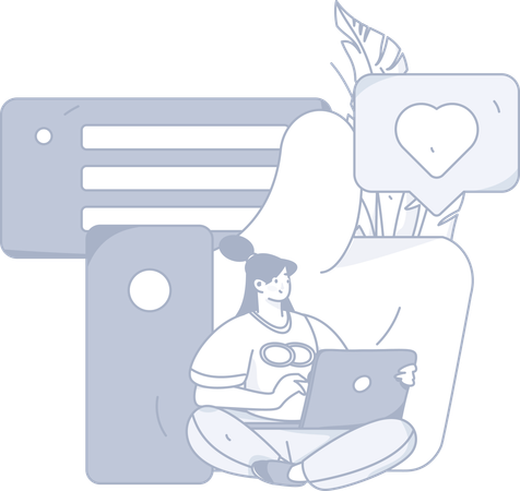 Girl looking online like using laptop  Illustration