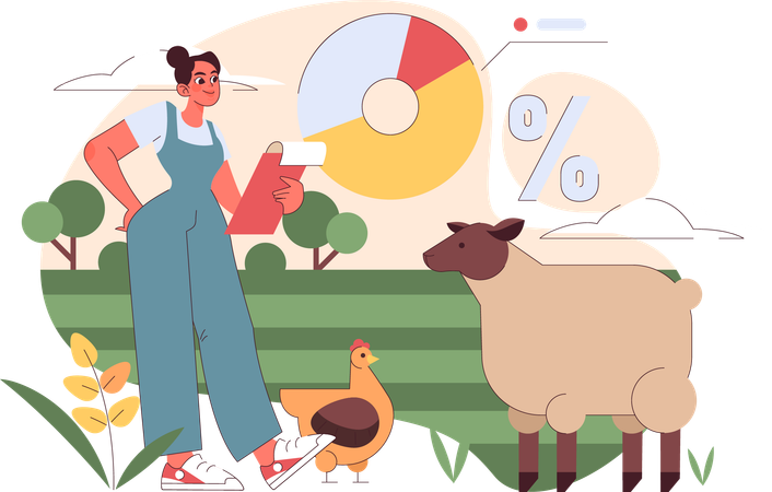 Girl looking poultry analysis report  Illustration