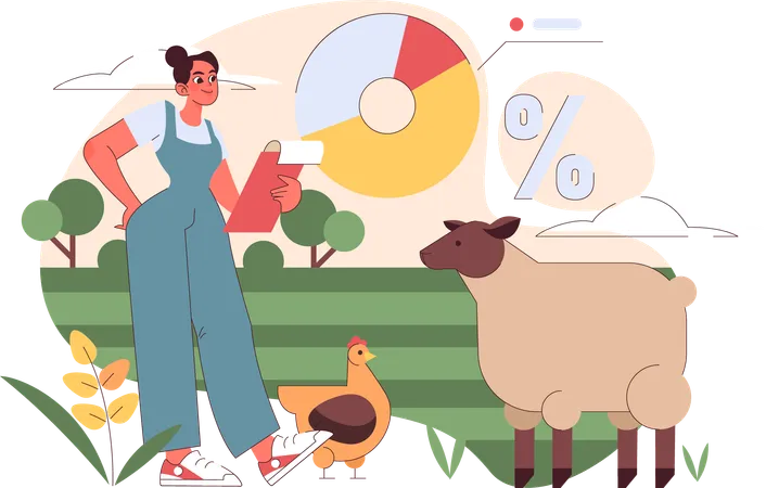 Girl looking poultry analysis report  Illustration