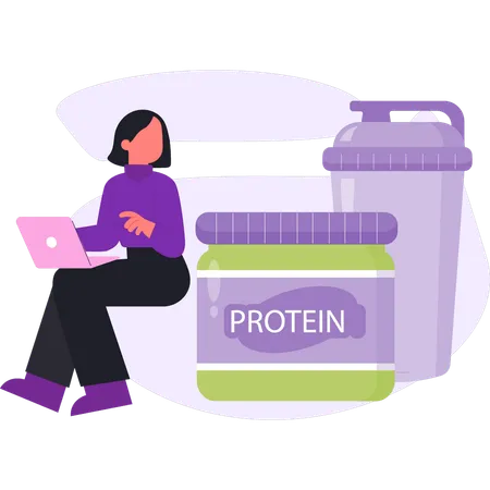 Girl looking protein shake  Illustration