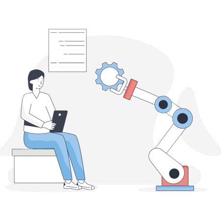 Girl looking robotic artificial intelligence  Illustration