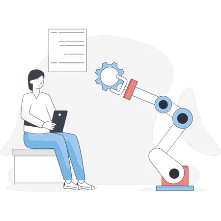 Girl looking robotic artificial intelligence  Illustration