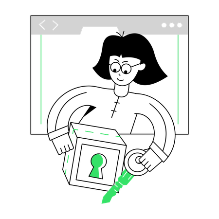Girl looking Secure Product  Illustration