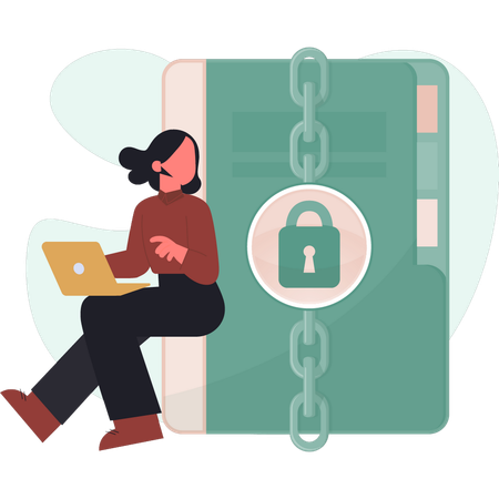 Girl looking security lock  Illustration