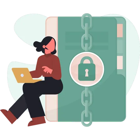 Girl looking security lock  Illustration