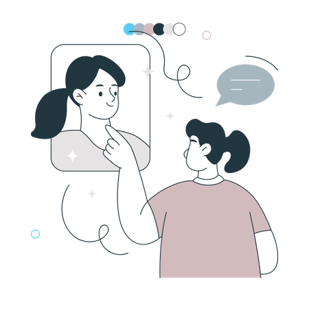 自己反省を見つめる少女  イラスト