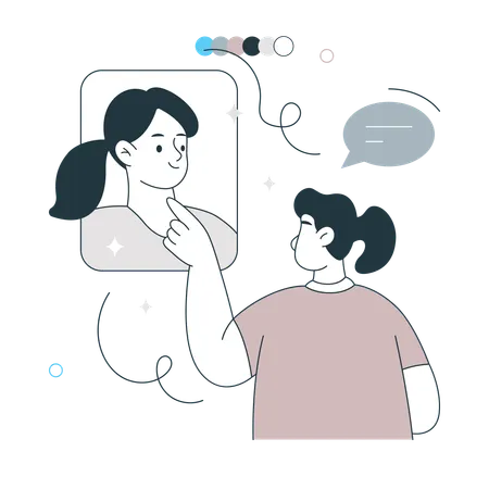 自己反省を見つめる少女  イラスト
