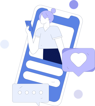 Girl looking social media on mobile  Illustration