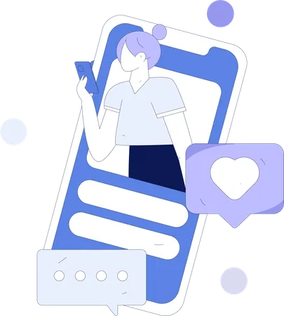 Girl looking social media on mobile  Illustration