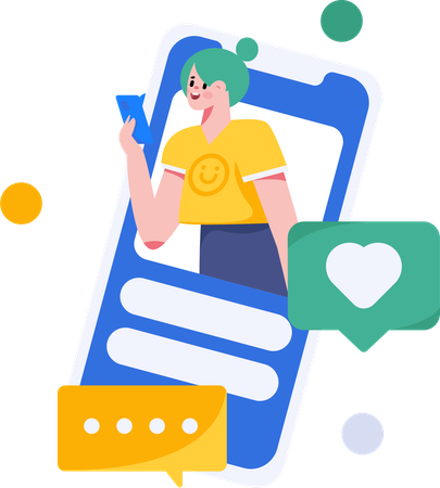 Girl looking social media on mobile  Illustration