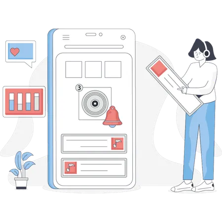 Girl  looking song notification  Illustration