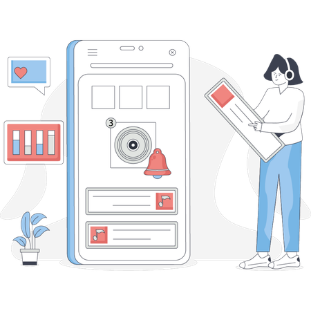 Girl  looking song notification  Illustration