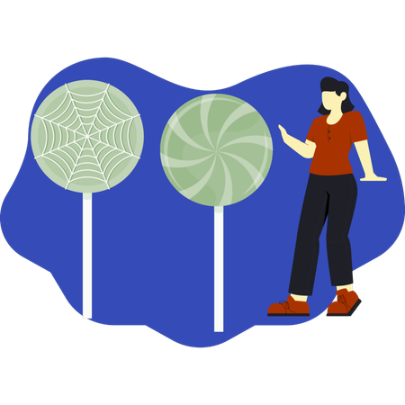 Girl looking spider lolipop  Illustration