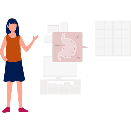 Girl  looking stomach report  Illustration