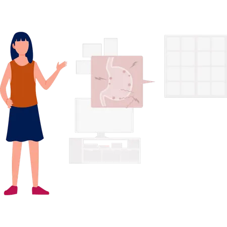 Girl  looking stomach report  Illustration