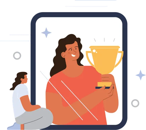 Girl looking success trophy  Illustration