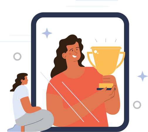 Girl looking success trophy  Illustration