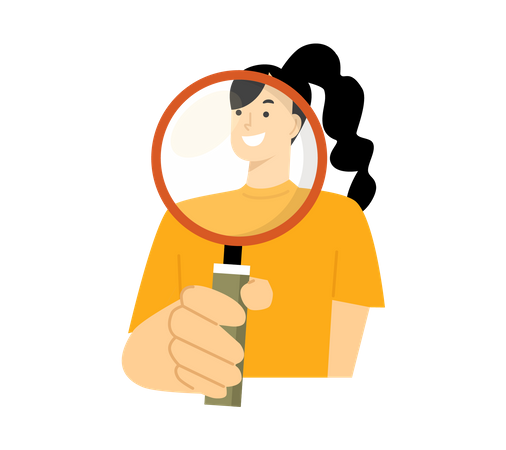Girl looking through magnifying glass Illustration