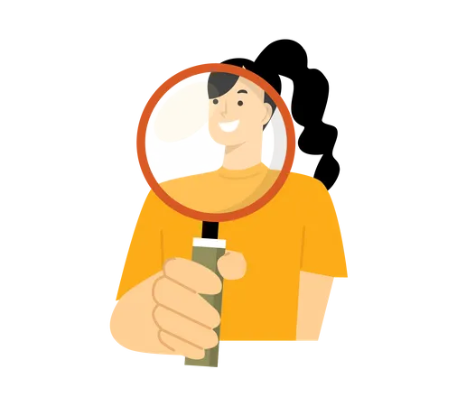 Girl looking through magnifying glass  Illustration