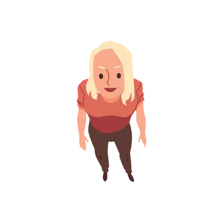 Smiling Standing Girl Looking Up Above Top View On Young Blonde Woman Illustration