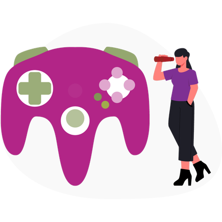 Girl  looking wireless controller  Illustration