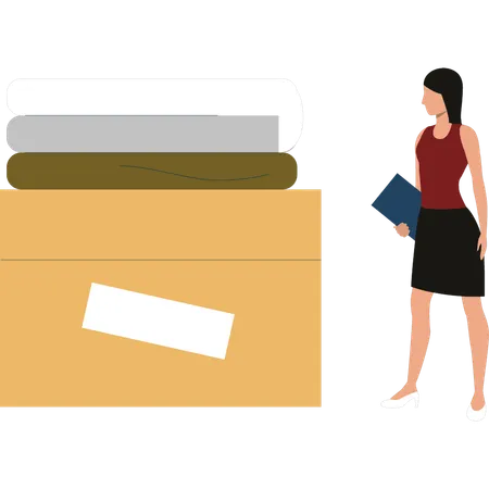 A Girl Looks At A Parcel Of Clothes Illustration