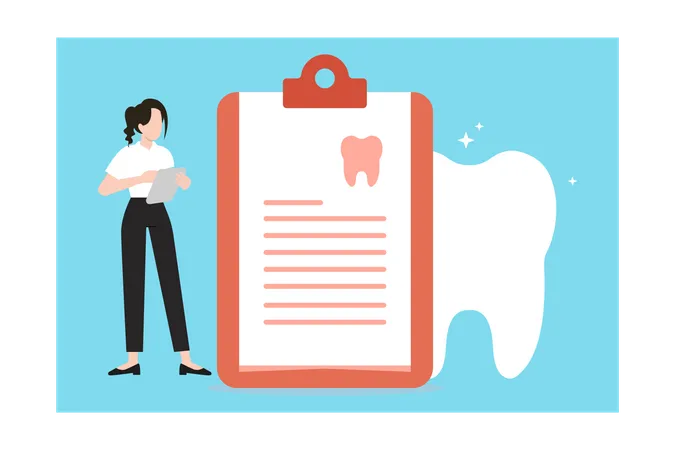 A Girl Looks At A Dental Report Illustration